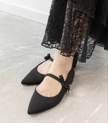 란다 리본 벨트 니트 플랫 펌프스