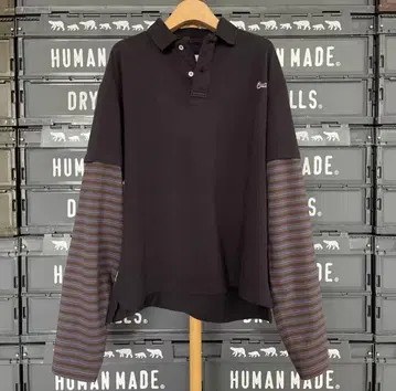 ERL 스트라이프 긴팔 피케 셔츠 블랙 당일 발송