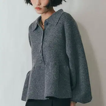 밑단 프릴 페플럼 카라 부착 가디건