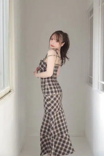 andmary Cecily check long dress