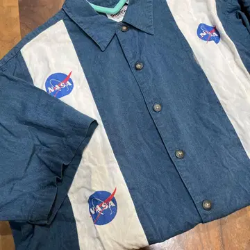 NASA 구제 의류 스트라이프 숏 슬리브 셔츠