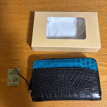 CROCODILE 천연 가죽 코인 케이스 블랙/파랑 새상품