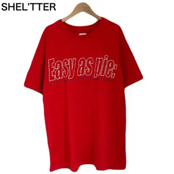 쉘터 프린트 빅 로고 레드 여성용 반팔 면 둥근넥 티셔츠
