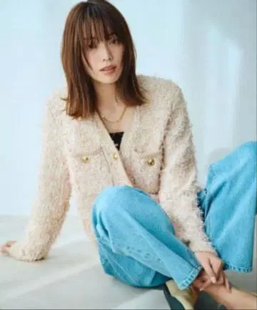 컨디션 최상 미라 오웬 트위드 자켓 1 사이즈 핑크 베이지