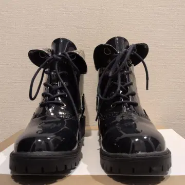 블랙 플라워 무늬 접이식 통굽 부츠 M