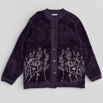 꽃무늬 자수 니트 자켓 퍼플 보라색 안감 어깨 패드 레트로 구제 의류