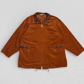 페이즐리 집업 스웨이드 느낌 자켓 브라운 레트로 구제 의류