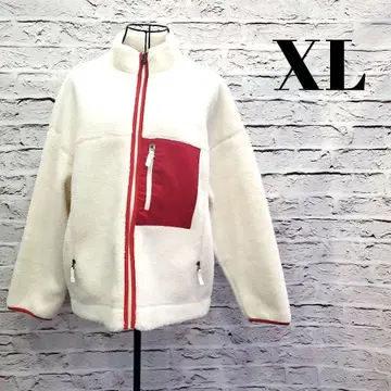 보아 플리스 자켓 화이트 레드 배색 풀 집업 방한 XL 겨울 귀여운