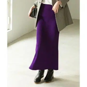 NOBLE 리브 니트 타이트 스커트 퍼플