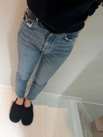 마우지 라이트 블루 스키니 데님 하이웨스트