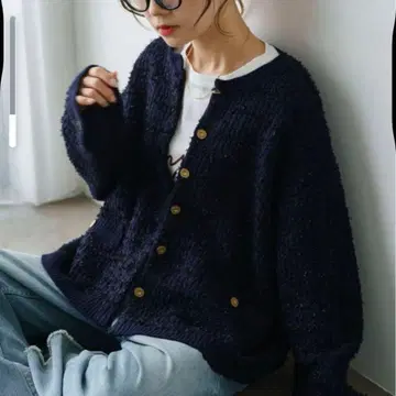 PUAL CECIN 트위드 라이크 자카드 니트 가디건