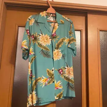 알로하 셔츠 반팔 터콰이즈 플라워 프린트