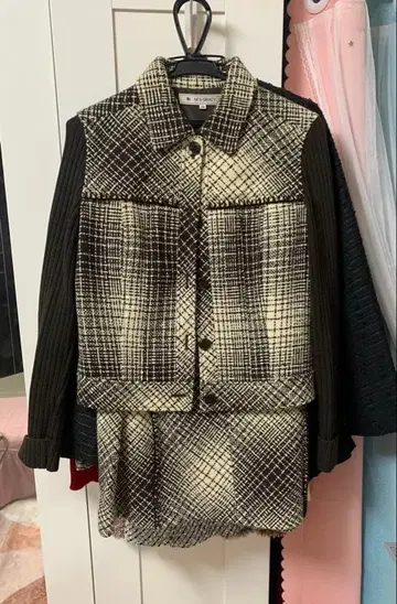 M'S GRACY 트위드 셋업 자켓 스커트 38 모노톤