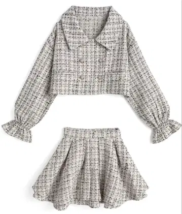 트위드 자켓 x 프릴 미니 스커트 셋업