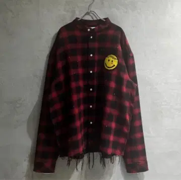 빨검 체크 플란넬 셔츠 스마일리 자수