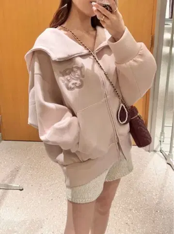 스나이델 SNIDEL 볼륨 후드티 핑크