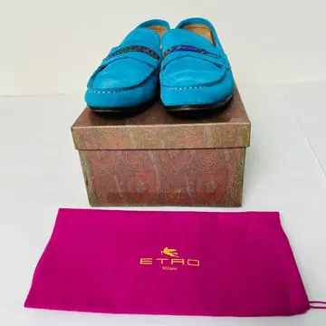 에트로 스웨이드 터콰이즈 블루 코인 로퍼 신발