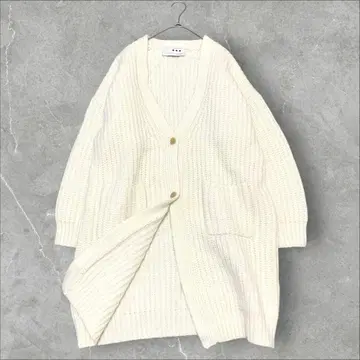 새상품급 쓰리 도츠 롱 가디건 화이트 알파카 혼방 S 로우 게이지