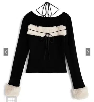 GRL 퍼 홀터넥 리본 니트탑