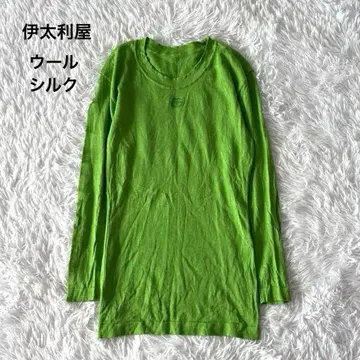 이타리야 니트 울 실크 혼방 긴팔 스웨터 상의 크루넥 그린