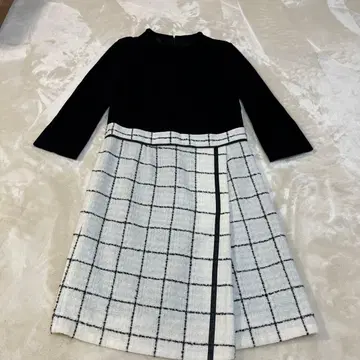 reflect 블랙 화이트 체크 무릎 기장 원피스 긴팔 작은 사이즈 7