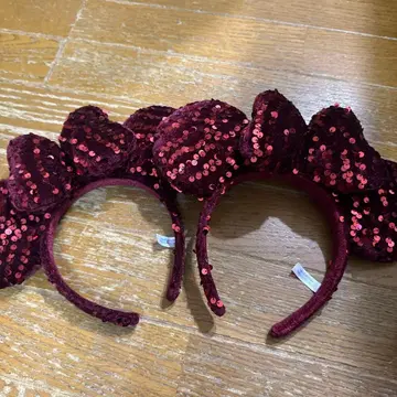 미니 마우스풍 와인 레드 머리띠