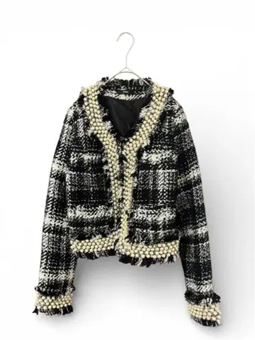 DURAS 듀라스 펄 장식 트위드 체크 자켓