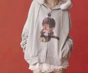 jouetie x 몽치치 퍼 도킹 ZIP 후디 그레이