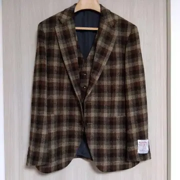 해리스 트위드 테일러드 자켓 브라운 계열 체크 52