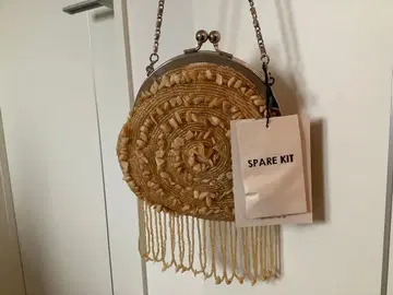 [ 미사용 택 포함 ] 비즈 핸드백 파티 백 베이지 골드