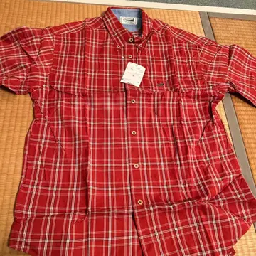 크로커다일 빨간색 체크 무늬 반팔 셔츠 L