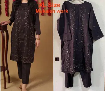 파키스탄 민족 의상 2피스 무카이쉬 워크 쿠르타 카다르 원단