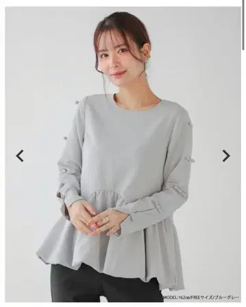 소매 리본 웨이브 절개 벌룬 상의