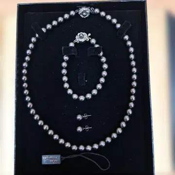 블랙 펄 목걸이 팔찌 귀걸이 3종 세트