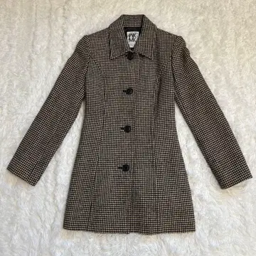 MICHEL KLEIN 여성용 울 코트 L 린넨 하운드투스