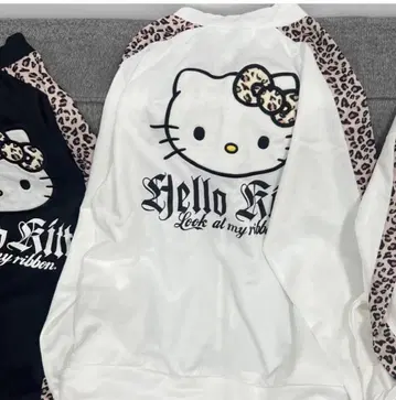 헬로키티 표범 무늬 화이트 저지 Y2K 헤이세이 갸루계 3L