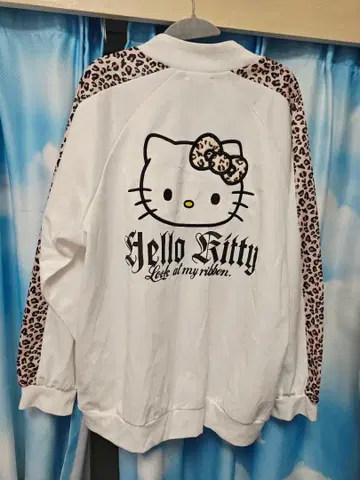 헬로키티 표범 무늬 화이트 저지 Y2K 헤이세이 갸루계 3L