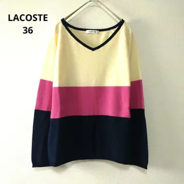 LACOSTE 울 100% V넥 니트 스웨터 트리콜로르 36