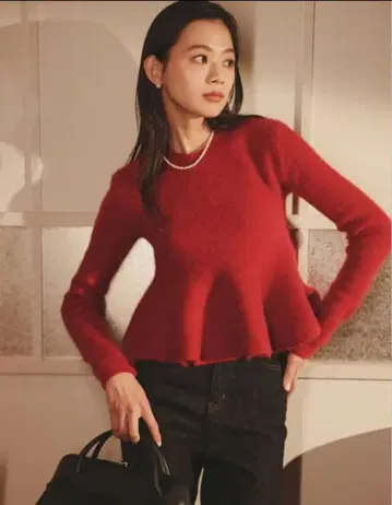 anuans 페플럼 숏 니트탑 레드 size 2