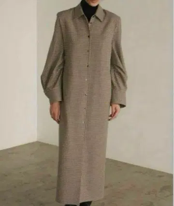 CLANE 파워숄더 체크 셔츠 원피스