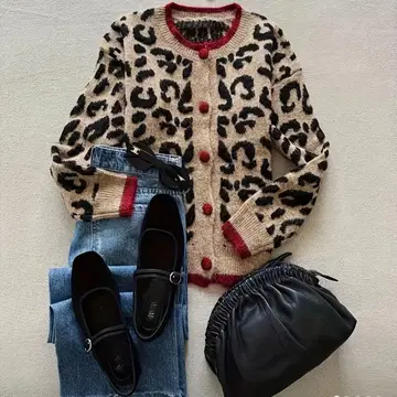 레오파드 가디건 사이즈 S-M