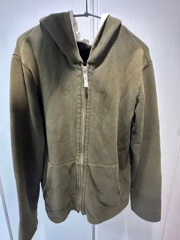 빈티지 올리브 그린 프론트 지퍼 후드티 지퍼 후드티