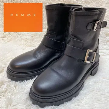 REMME 엔지니어 부츠 숏부츠 가죽 트랙 밑창 블랙 벨트