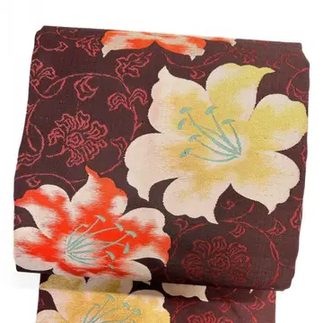 나고야 오비 앤티크 백합꽃 백합 당화 무늬 금실 기모노 114b p ms