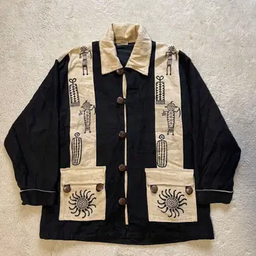 빈티지 구제 의류 네이티브 페트로그리프 올 패턴 민족 워크 자켓