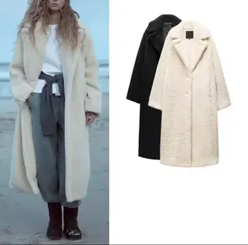 아이보리 보아 롱 코트