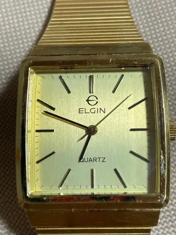 80s ELGIN 엘르진 골드 쿼츠 손목시계 스퀘어 타입 작동 중