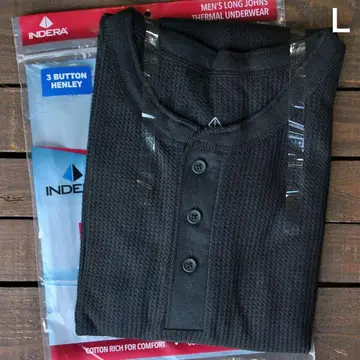 인데라 INDERA 써멀 T셔츠 3버튼 헨리넥 블랙 [ L ]