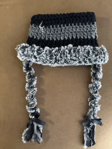 고양이 귀 니트 모자 그런지 복슬복슬 블랙 참 포함