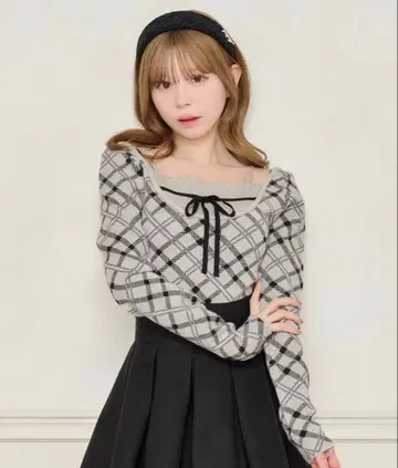 체크 레이어드 스타일 니트탑